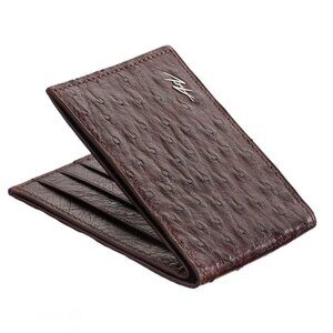 Slim Ostrich Leather Wallet – Natural Finish Dark Ruby Color